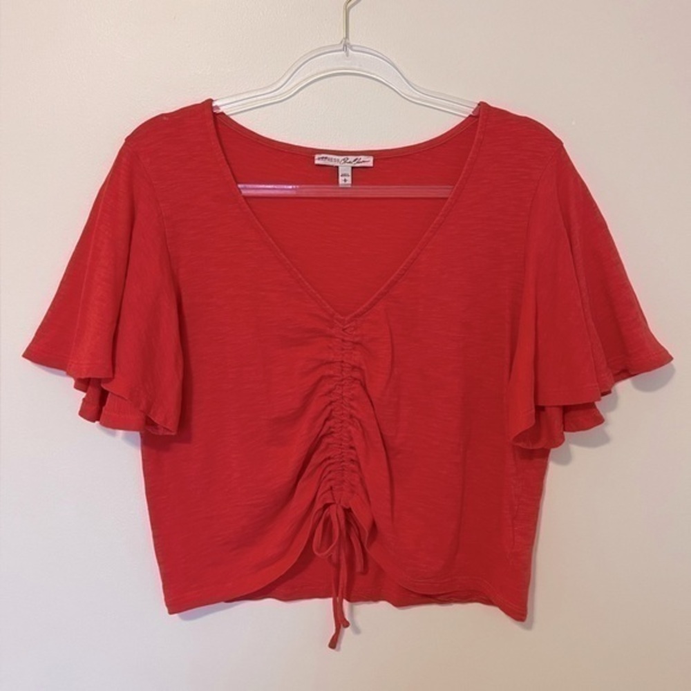 EXPRESS- Women’s Flared Short Sleeve Ruched Drawstring Crop Top- Large